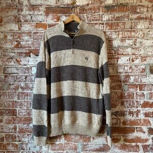 Chaps Men's Zip Up Sweater - Beige and Dark Brown